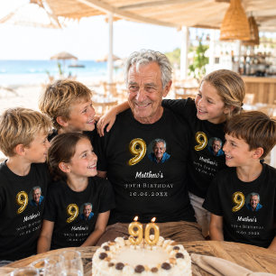 90. Geburtstag Schwarz-Gold-Foto T-Shirt