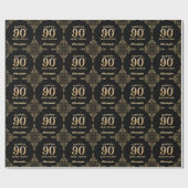 90. Geburtstag Schwarz-Gold-Glitzer-Rahmen Geschenkpapier (Flach)