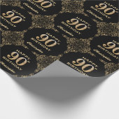 90. Geburtstag Schwarz-Gold-Glitzer-Rahmen Geschenkpapier (Ecke)