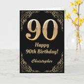 90. Geburtstag Schwarz-Gold-Glitzer-Rahmen Karte (Gelbe Blume)