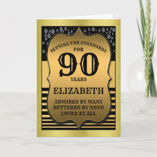 90. Geburtstag Schwarz & Gold Ihren Namen Gruß hin Karte
