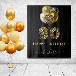 90. Geburtstag Schwarz Gold Leopard Name Schriftzu Wandteppich