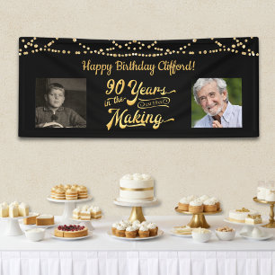 90. Geburtstag Schwarz Gold Lichterkette Retro-Fot Banner