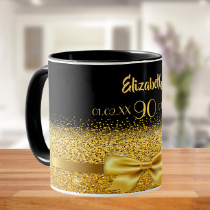 90. Geburtstag Schwarz Gold Name klassisch elegant Tasse