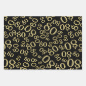90. Geburtstag Schwarz & Gold Zahlenmuster 80 Geschenkpapier Set (Vorderseite)