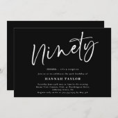 90. Geburtstag Schwarz-weiß Einladung (Vorne/Hinten)
