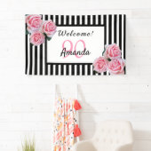 90. Geburtstag Schwarz-weiße Streifen Flora Banner (Insitu)