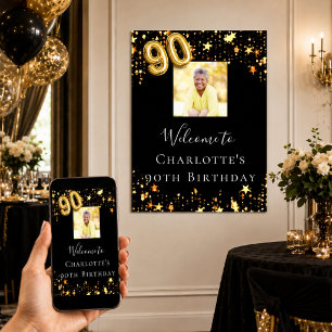 90. Geburtstag schwarze goldene Sterne Foto Willko Poster
