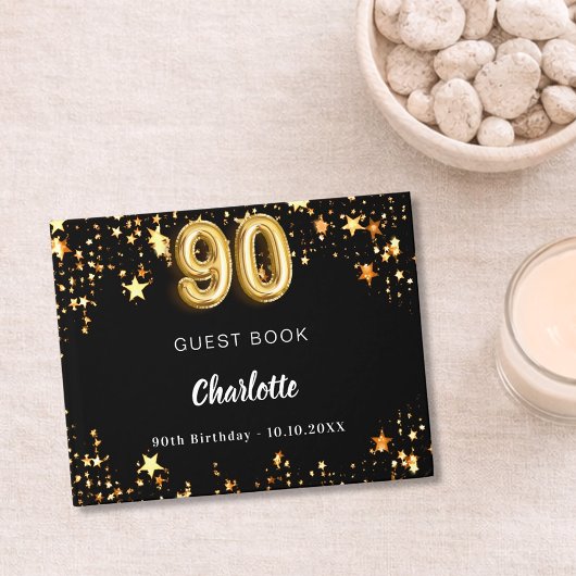 90. Geburtstag schwarze goldene Sterne Gästebuch