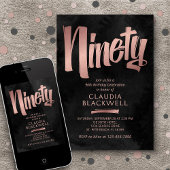 90. Geburtstag Schwarze Rose Gold Einladung