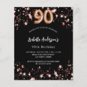 90. Geburtstag Schwarze Rose Gold Einladung Flyer (Vorne)