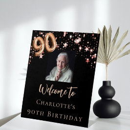 90. Geburtstag Schwarze Rose Gold Foto Stern willk Sockelschild