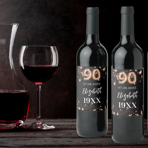90. Geburtstag schwarze Rose Goldstars Weinetikett