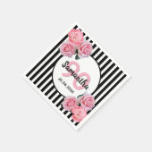 90. Geburtstag schwarze Streifen rosa Blumen Klass Serviette (Ecke)