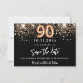 90. Geburtstag Schwarzer Glitzer Glitzern Save The Date (Vorderseite)