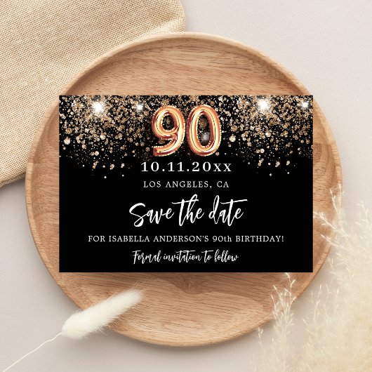 90. Geburtstag Schwarzer Glitzer Glitzern Save The Date