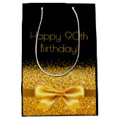 90. Geburtstag schwarzer goldener Bogenfunkel Mittlere Geschenktüte (Vorderseite)
