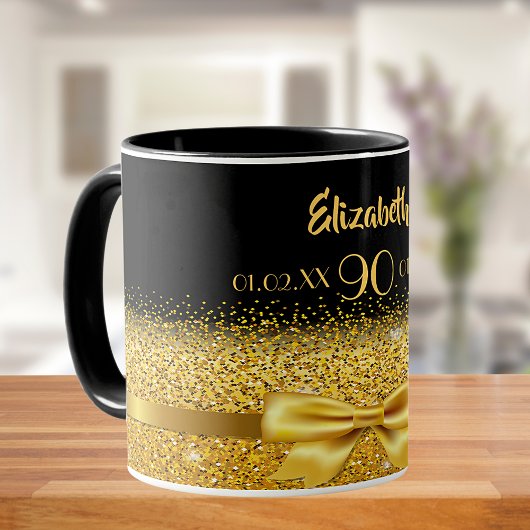 90. Geburtstag schwarzer goldener Name klassisch e Tasse