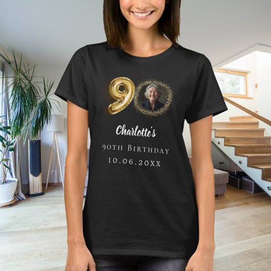 90. Geburtstag schwarzes Foto T-Shirt