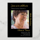 90. Geburtstag Schwarzes Gold Folieneinladung (Vorderseite)