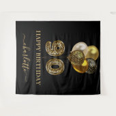 90. Geburtstag schwarzes Gold Leopard Namenskript Wandteppich (Vorderseite (Horizontal))