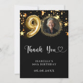 90. Geburtstag Schwarzes Gold Sterne Foto Dankeskarte (Vorderseite)