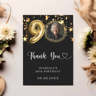 90. Geburtstag Schwarzes Gold Sterne Foto Dankeskarte