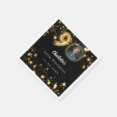 90. Geburtstag Schwarzes Gold Sterne Foto Serviette (Ecke)