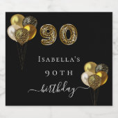 90. Geburtstag Schwarzgoldleoparden Tier Schaumweinetikett (Einzelnes Label)