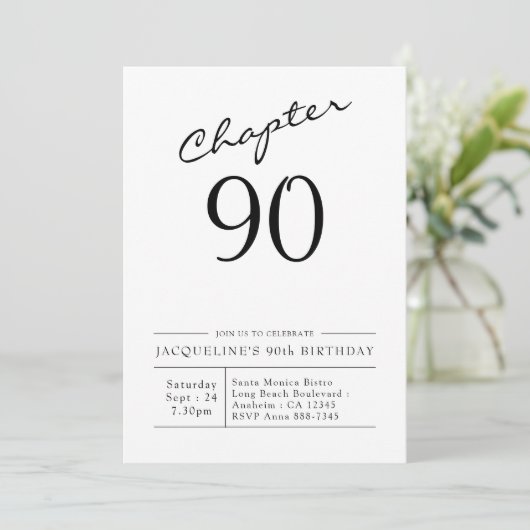 90. Geburtstag Script 90 Party Einladung (Stehend Vorderseite)