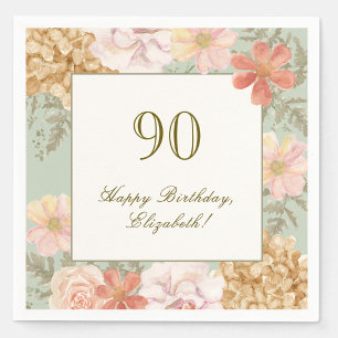 90. Geburtstag Serviette Herbstfarben Floral Sage