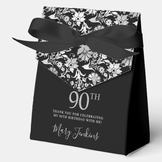 90. Geburtstag Silber Blumen Danke Geschenkschachtel (Vorderseite)