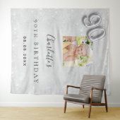 90. Geburtstag silber Foto Glitzer Staub willkomme Wandteppich (Beispiel (Horizontal))