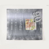 90. Geburtstag silber Foto Glitzer Staub willkomme Wandteppich (Vorderseite (Horizontal))