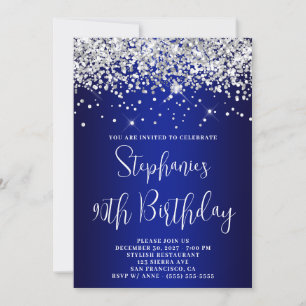 90. Geburtstag Silber Glitter Royal Blau Navy Ombr Einladung