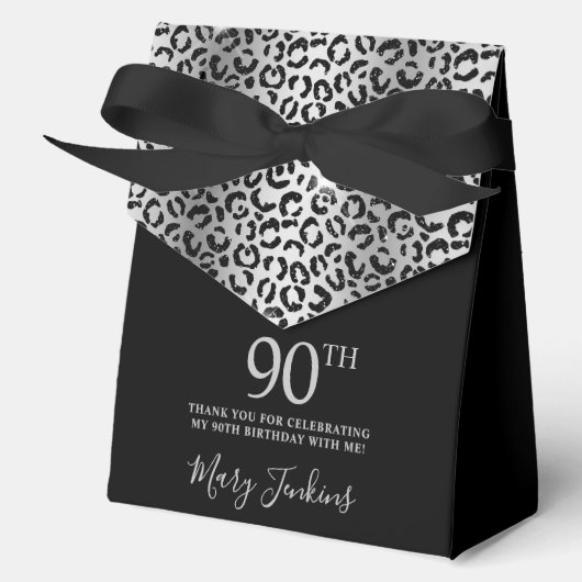 90. Geburtstag Silber Leopardendruck Danke Geschenkschachtel (Vorderseite)