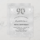 90. Geburtstag silber Metall Glitzer Staubglasur Einladungspostkarte (Vorne/Hinten)