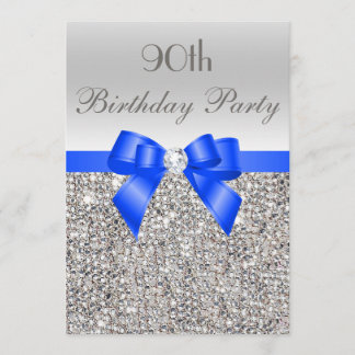 90. Geburtstag Silver Sequin Royal Blue Bow Diamon Einladung