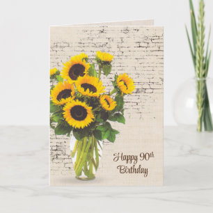 90. Geburtstag Sonnenblume Bouquet auf Brick Card Karte