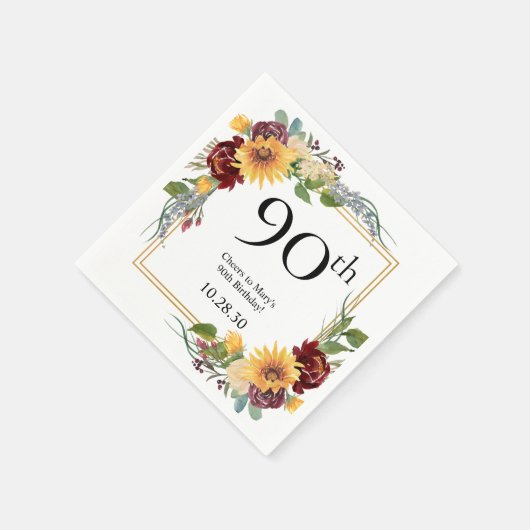 90. Geburtstag Sonnenblumen Serviette (Ecke)