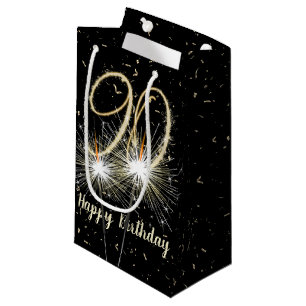 90. Geburtstag Sparkler auf Schwarz Kleine Geschenktüte