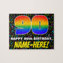 90. Geburtstag — Spaß, bunte Musiksymbole & "90"