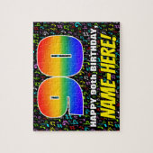 90. Geburtstag — Spaß, bunte Musiksymbole & "90" Puzzle (Vertikal)