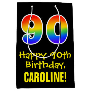 90. Geburtstag: Spaß, kühl, farbig, Regenbogen "90 Mittlere Geschenktüte