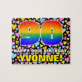 90. Geburtstag — Spaß, Liebende Herzformen + "90" Puzzle
