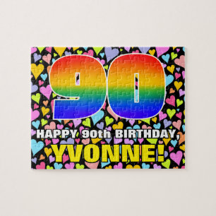 90. Geburtstag — Spaß, Liebende Herzformen + "90" Puzzle