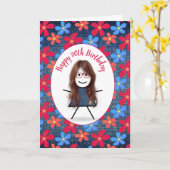 90. Geburtstag Strichfigur-Mädchen und Daisies auf Karte (Gelbe Blume)