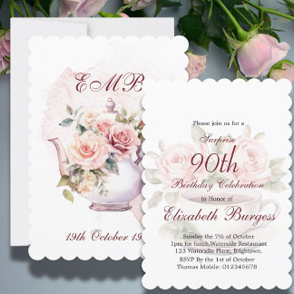 90. Geburtstag Tea Party Blumenkohl Rose Geburtsta Einladung