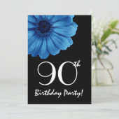 90. Geburtstag Template Blue Daisy Einladung (Stehend Vorderseite)