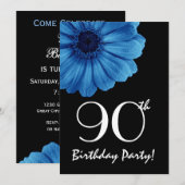 90. Geburtstag Template Blue Daisy Einladung (Vorne/Hinten)